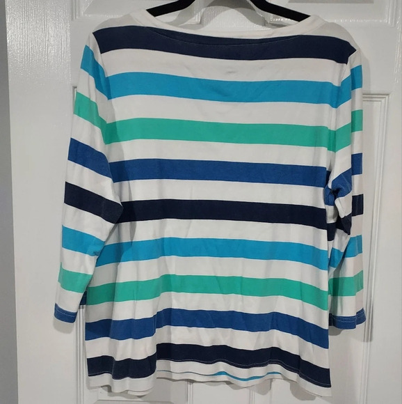 Croft & Barrow Blue & White Striped Boatneck 3/4 Sleeve Shirt in Size XL - Picture 9 of 9
